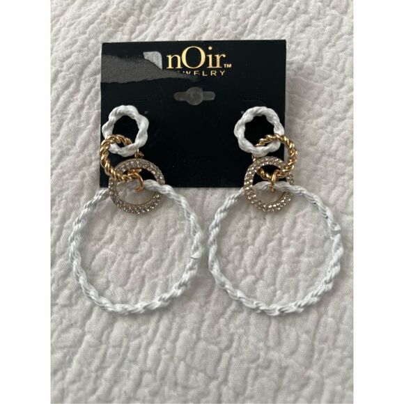 NWT Noir White and Gold 3 Tier Hoop Earrings - Picture 1 of 3